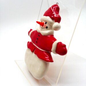 Porcelain Snowman Ornament 3D Nose Christmas Hand Painted Vintage Holiday Deco